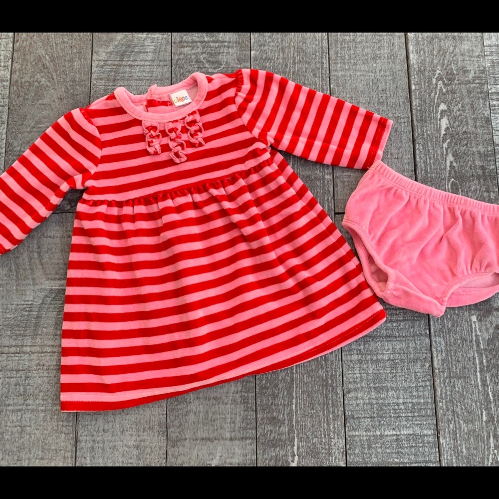 Circo Striped Velour Dress & Pantaloon Set
